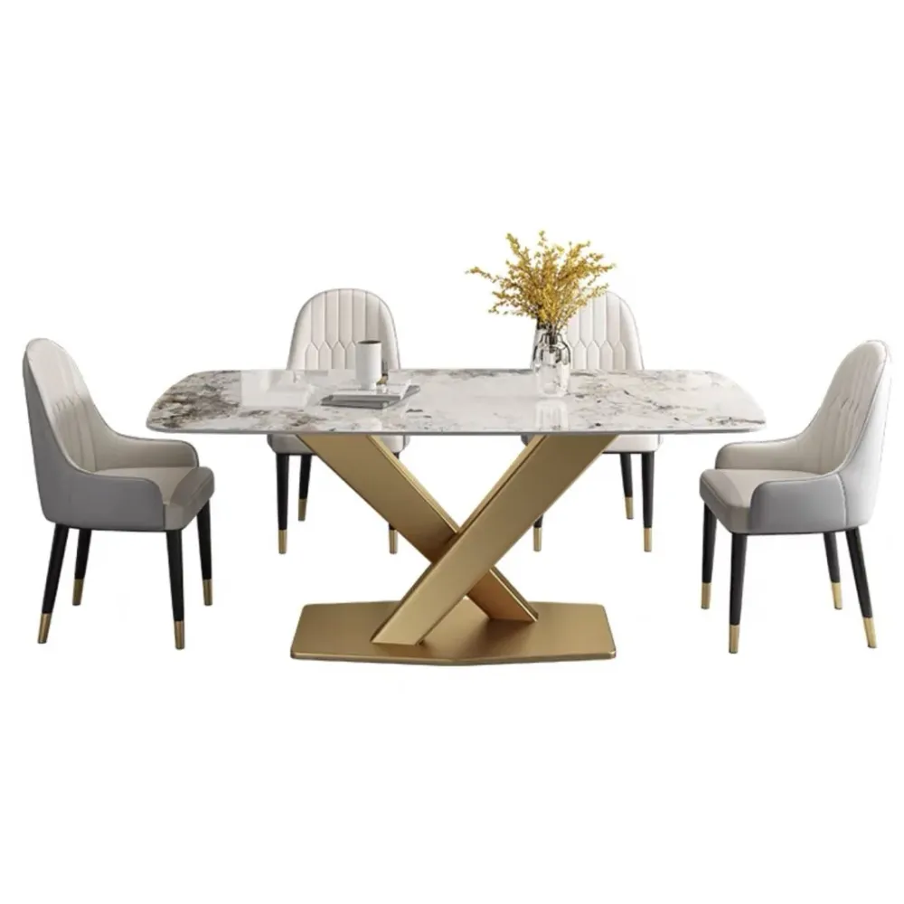 Standard Sintered Stone Top Dining Set 1 Verguld Metallic Legs Dining Furniture 47