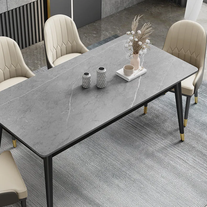 Strak Style Sintered Stone Dining Set Traditional Height Table and 4 Black Legs Base 47