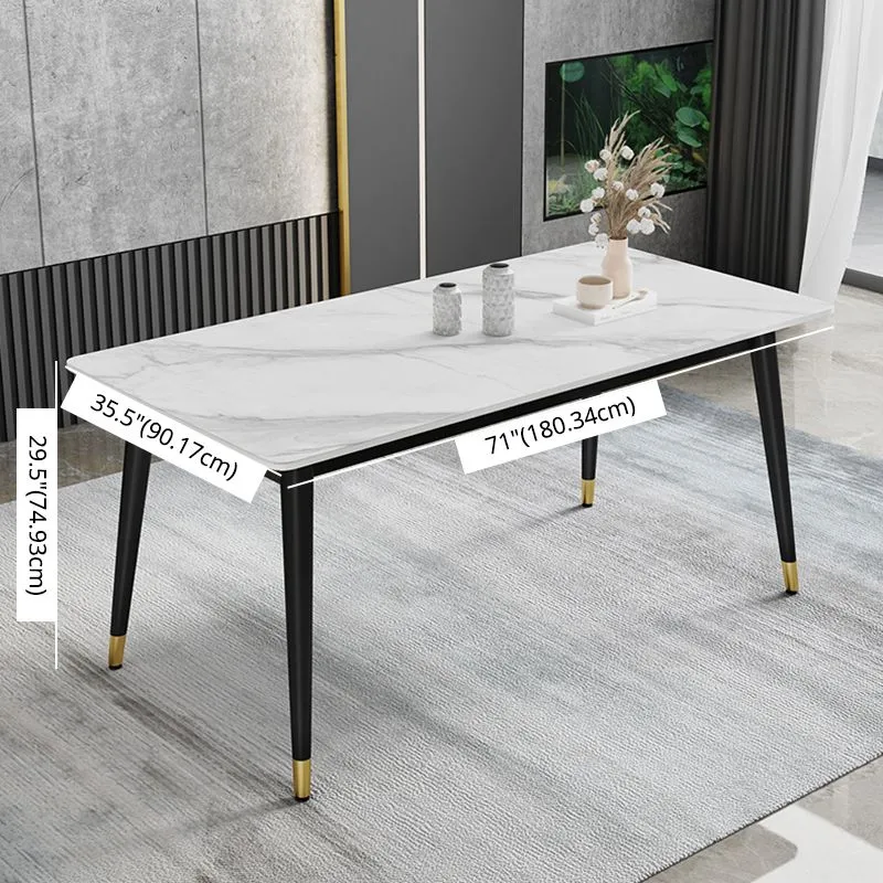 Strak Style Sintered Stone Dining Set Traditional Height Table and 4 Black Legs Base 47
