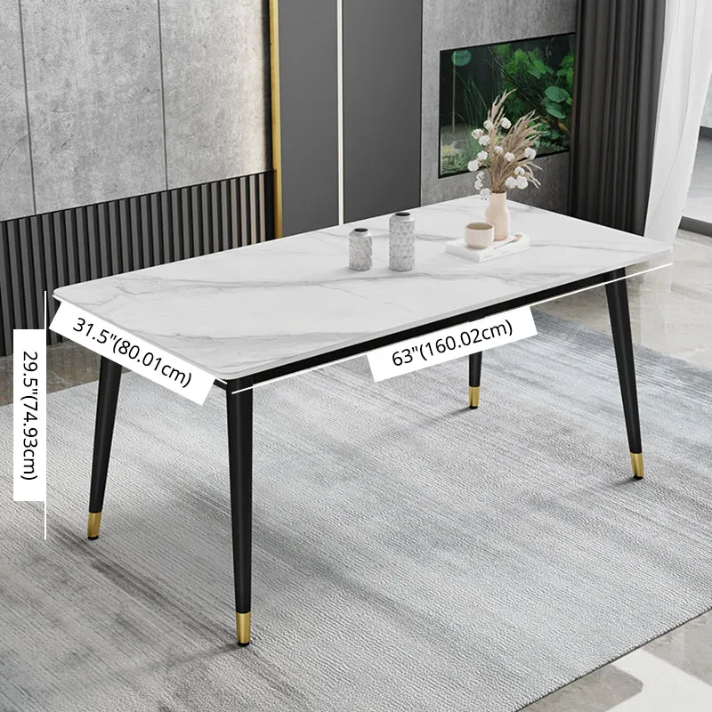 Strak Style Sintered Stone Dining Set Traditional Height Table and 4 Black Legs Base 47