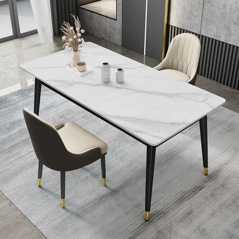 Strak Style Sintered Stone Dining Set Traditional Height Table and 4 Black Legs Base 47