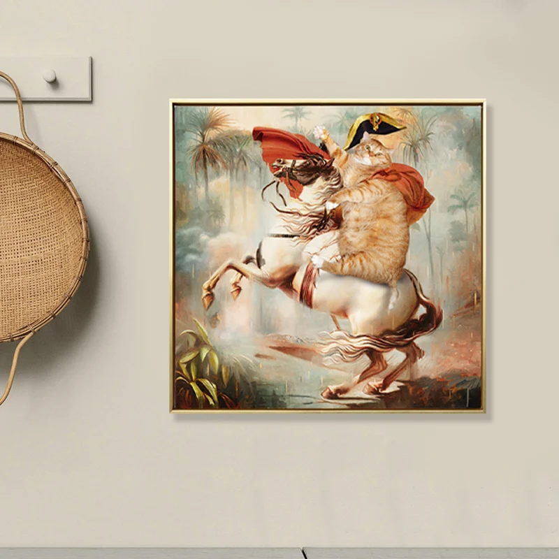 Taupe Cat Knight Canvas Wall Art Animal Funky Textured Wall Decor Boys Bedroom Brown