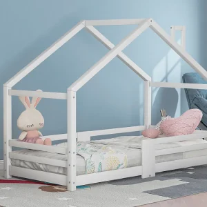 Kinderhutbed - 90 x 200 cm - grenen - hek en lattenbodem - wit