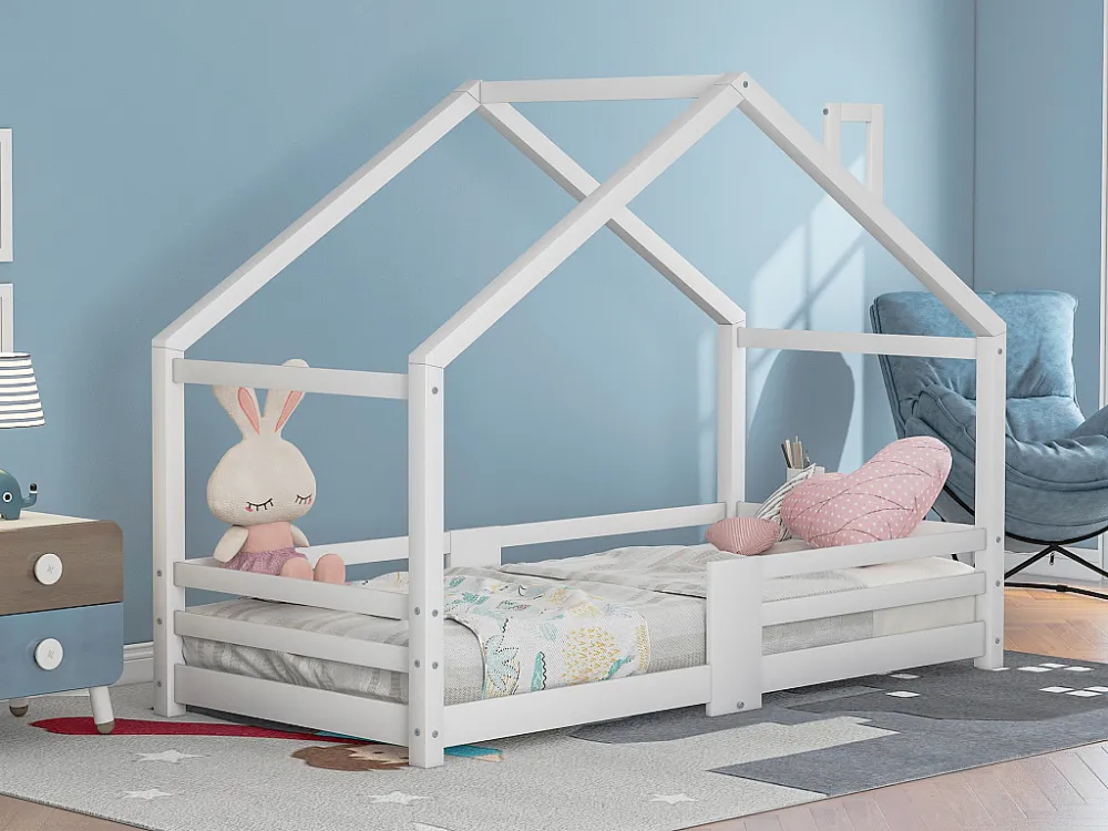 Kinderhutbed - 90 x 200 cm - grenen - hek en lattenbodem - wit