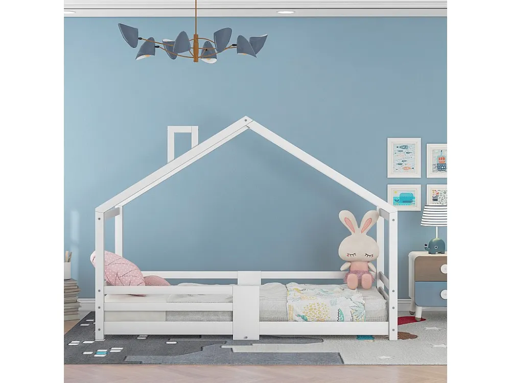 Kinderhutbed - 90 x 200 cm - grenen - hek en lattenbodem - wit