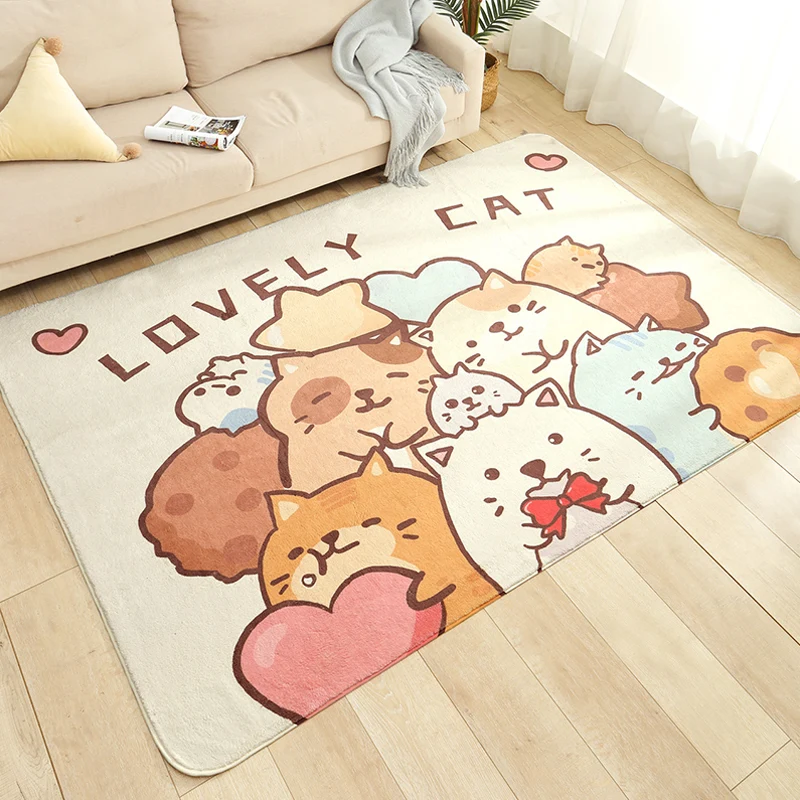 Cartoon Zoo Area Rug Multicolored Polyestertextiel Carpet Non-Slip Backing Stain Resistant Rug Kids Bedroom Yellow