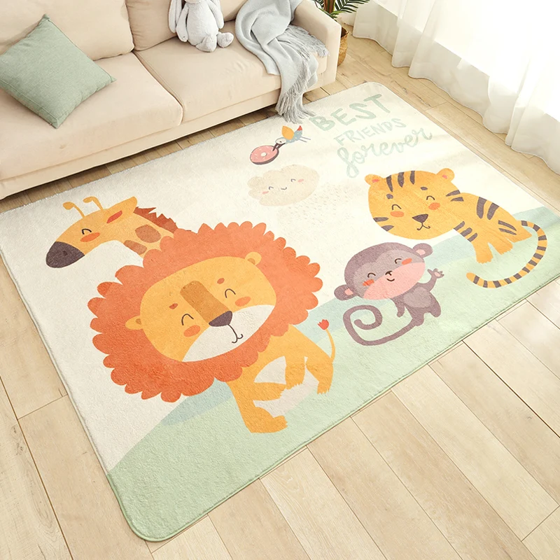 Cartoon Zoo Area Rug Multicolored Polyesterweefsel Carpet Non-Slip Backing Stain Resistant Rug Kids Bedroom Yellow