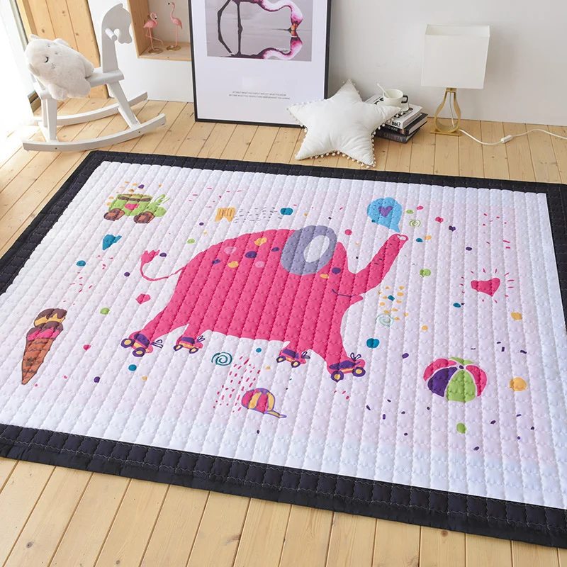 Chic Cartoon Quilted Rug Bonte Wild Animal Area Carpet Stain Resistant Non-Slip Washable Rug Kids Bedroom Black