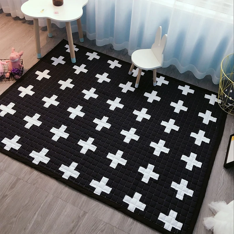 Chic Cartoon Quilted Rug Bonte Wild Animal Area Carpet Stain Resistant Non-Slip Washable Rug Kids Bedroom Black