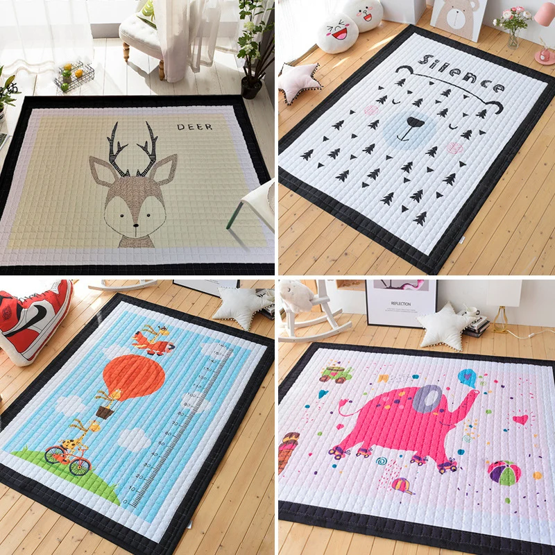 Chic Cartoon Quilted Rug Veelkleurig Wild Animal Area Carpet Stain Resistant Non-Slip Washable Rug Kids Bedroom Black