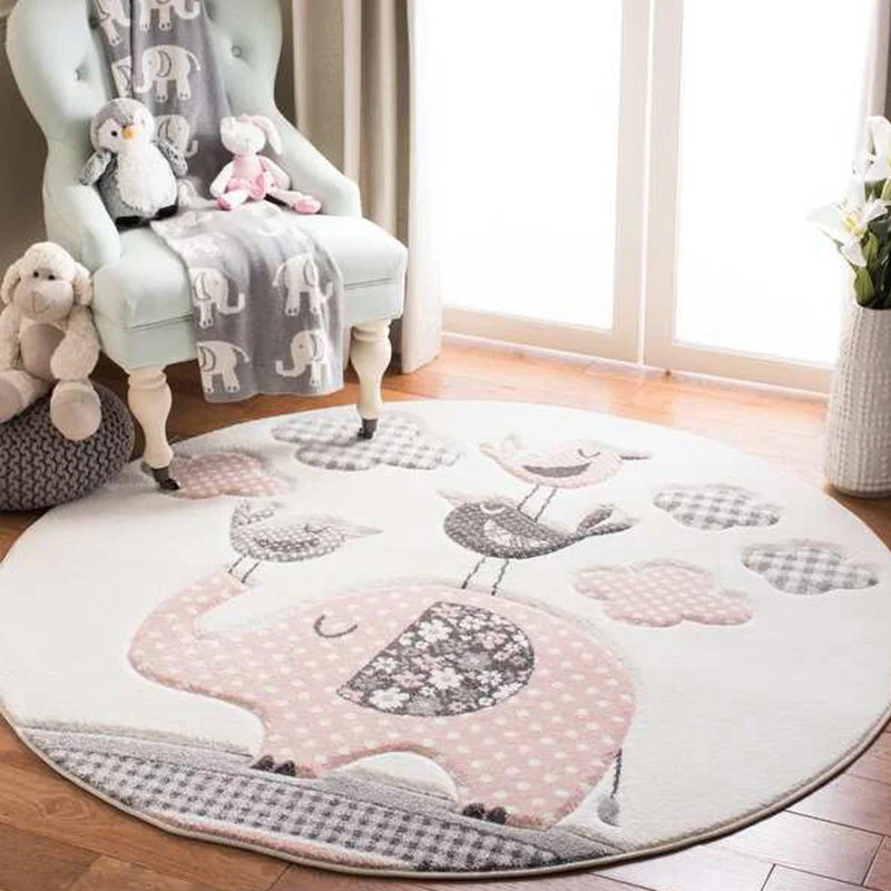 Contemporain Kids Room Rug Multi-Color Cartoon Pattern Rug Polypropylene Non-Slip Machine Washable Carpet Khaki
