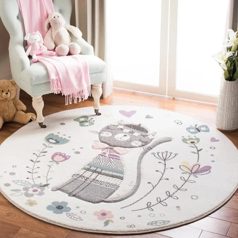 Contemporain Kids Room Rug Multi-Color Cartoon Pattern Rug Polypropylene Non-Slip Machine Washable Carpet Khaki