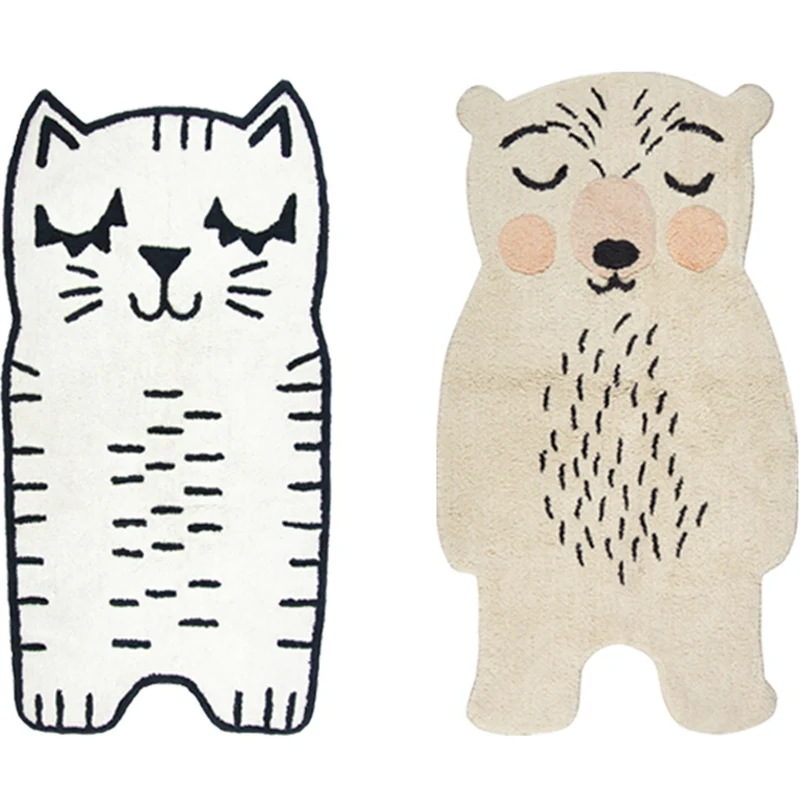 Cute Cartoon Animal Gestreept Rug Multi-Color Cotton Blend Rug Anti-Slip Backing Carpet Childrens Bedroom Dark