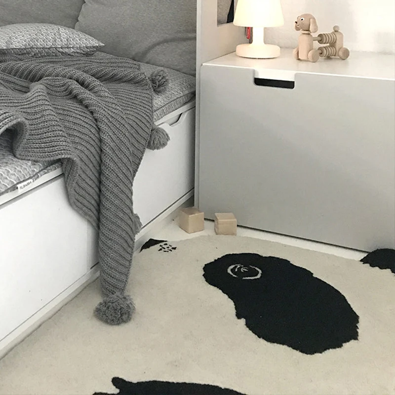 Cute Cartoon Animal Gestreept Rug Multi-Color Cotton Blend Rug Anti-Slip Backing Carpet Childrens Bedroom Dark