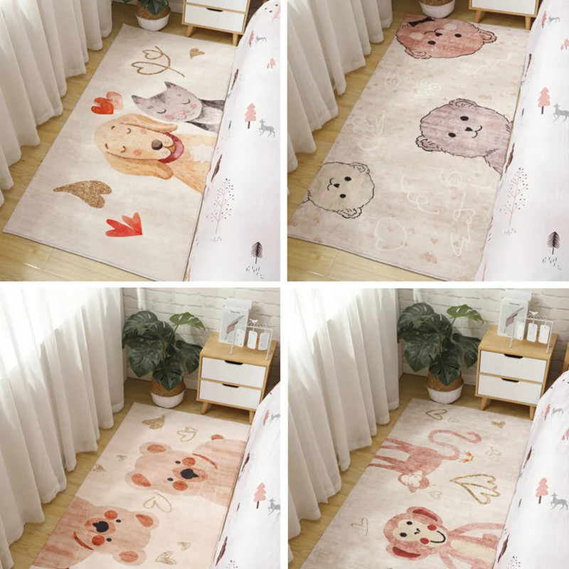 Cute Cartoon Gemotiveerd Rug Multicolor Polypropylene Indoor Rug Non-Slip Easy Care Area Carpet Childrens Room Pink