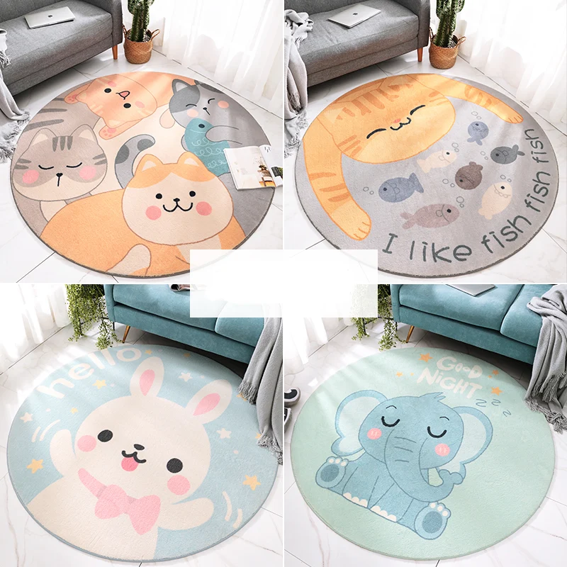 Cute Cartoon Print Rug Multi Color Polyster Carpet Washable Licht Care Non-Slip Indoor Rug Kids Room Yellow