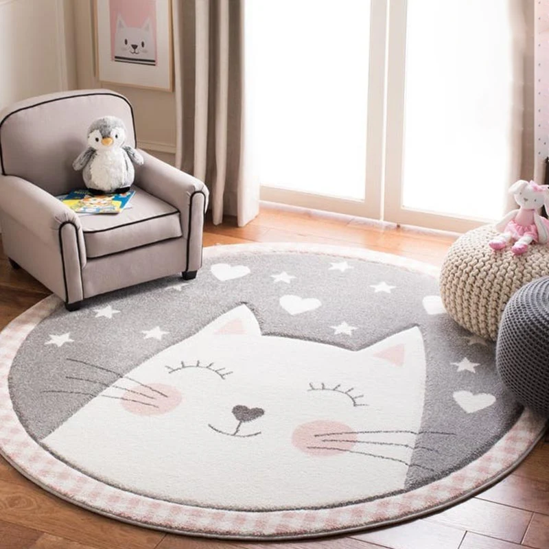 Eigentijds Kids Room Rug Multi-Color Cartoon Pattern Rug Polypropylene Non-Slip Machine Washable Carpet Khaki