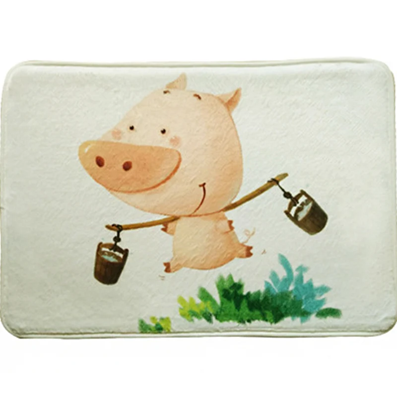 Green and Parelmoer Nursery Rug Kids Animal Hedgehog Pig Fox Pattern Area Rug Polyester Non-Slip Backing Carpet Green