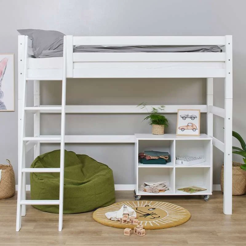 Hoppekids ECO Exclusief - Hoogslaper - 90x200 cm. - Schuine Ladder - Wit