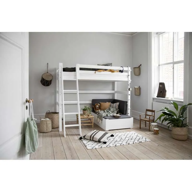 Hoppekids ECO Exclusief - Hoogslaper - 90x200 cm. - Schuine Ladder - Wit