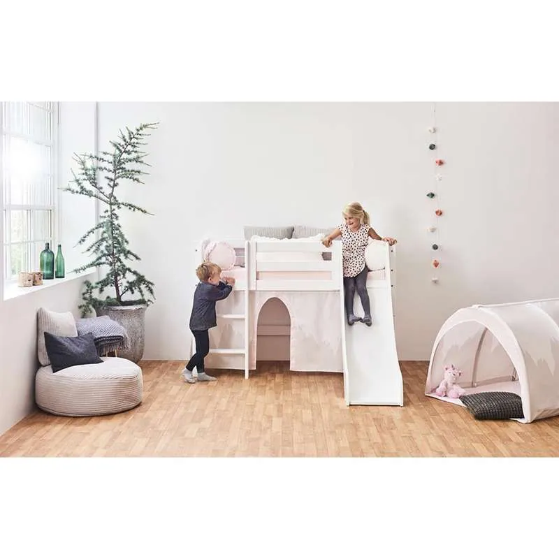 Hoppekids ECO Kostbaar - Halvhøj Seng m. Rutsjebane - Lige Stige - Flere Størrelser - Hvid