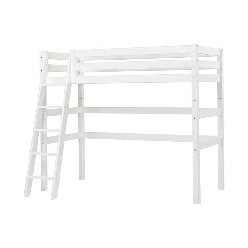 Hoppekids ECO Kostbaar - Hoogslaper - 90x200 cm. - Schuine Ladder - Flexibele Inlegbodem - Wit
