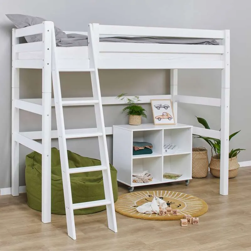 Hoppekids ECO Kostbaar - Hoogslaper - 90x200 cm. - Schuine Ladder - Flexibele Inlegbodem - Wit