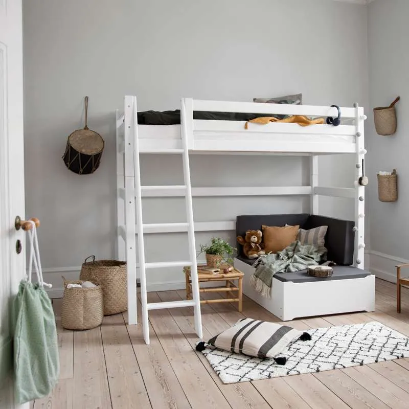 Hoppekids ECO Kostbaar - Hoogslaper - 90x200 cm. - Schuine Ladder - Flexibele Inlegbodem - Wit