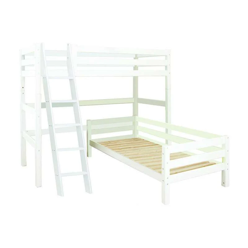 Hoppekids ECO Luxueus - Stapelbed - 90x200 cm. - Hoekcombinatie - Schuin Ladder - Wit