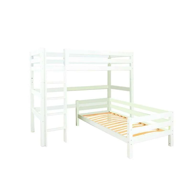 Hoppekids ECO Verfijnd - Stapelbed - 90x200 cm. - Hoekcombinatie - Rechte Ladder - Flexibele Inlegbodem - Wit