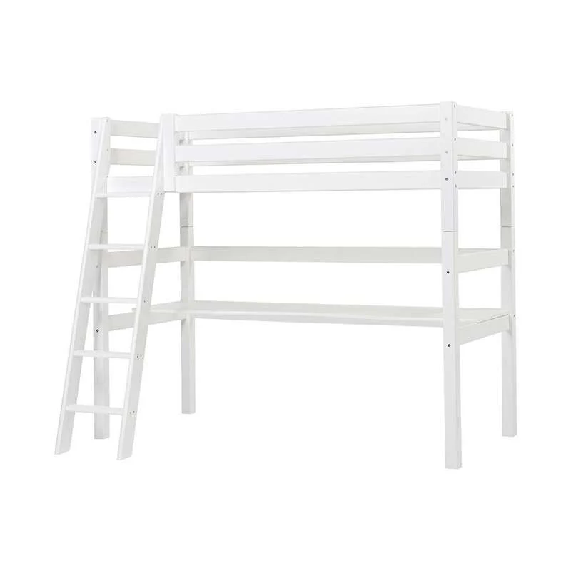 Hoppekids ECO Weelderig - Højseng m. Bordplade - 90x200 cm. - Skrå Stige - Fleksibel Indlægsbund - Hvid