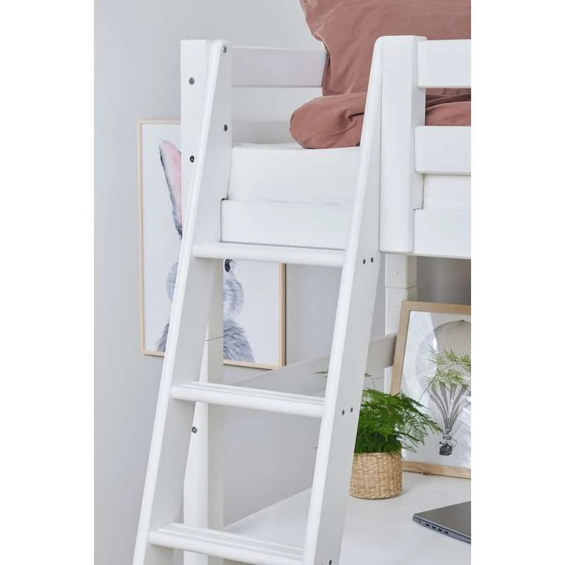 Hoppekids ECO Weelderig - Højseng m. Bordplade - 90x200 cm. - Skrå Stige - Fleksibel Indlægsbund - Hvid