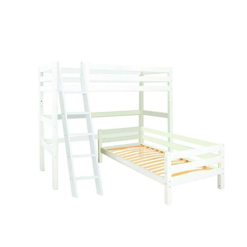 Hoppekids ECO Weelderig - Stapelbed - 90x200 cm. - Hoekcombinatie - Schuine Ladder - Flexibele Inlegbodem - Wit
