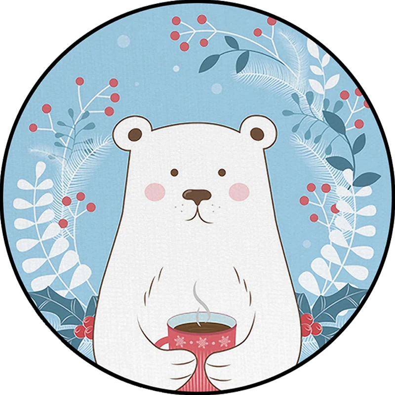 Kids Bedroom Rug Blue Animal Bear Leaf Drink Print Rug Polyesterstof Anti-Slip Backing Area Rug Blue