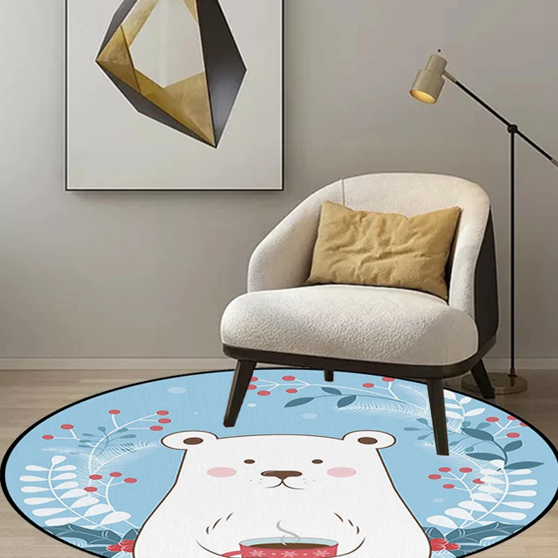 Kids Bedroom Rug Blue Animal Bear Leaf Drink Print Rug Polyesterstof Anti-Slip Backing Area Rug Blue