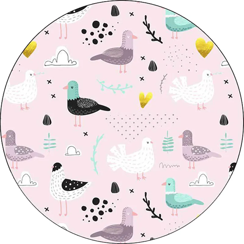 Kids Bedroom Rug Fuchsia Animal Bird Leaf Print Rug Polyester Washable Non-Slip Area Rug Pink