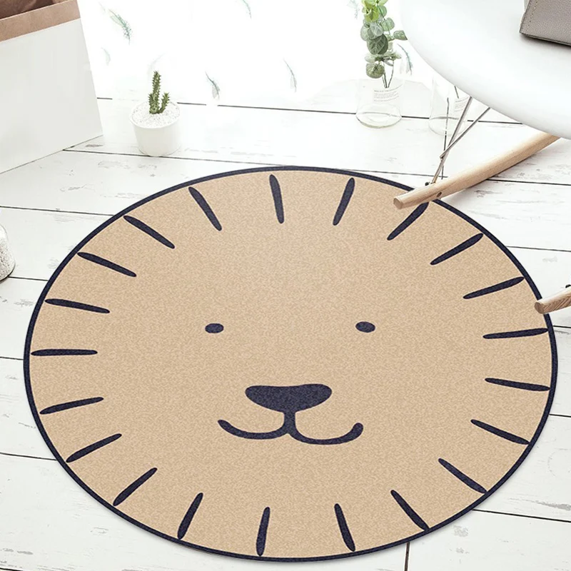 Kids Cartoon Animal Pattern Rug Apricot and Appelgroen Polyester Rug Washable Pet Friendly Non-Slip Area Rug Child's Bedro...