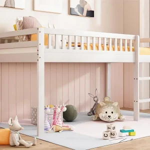 Kinderbed 90x200 cm massief hout - met veiligheidsladder - Wit