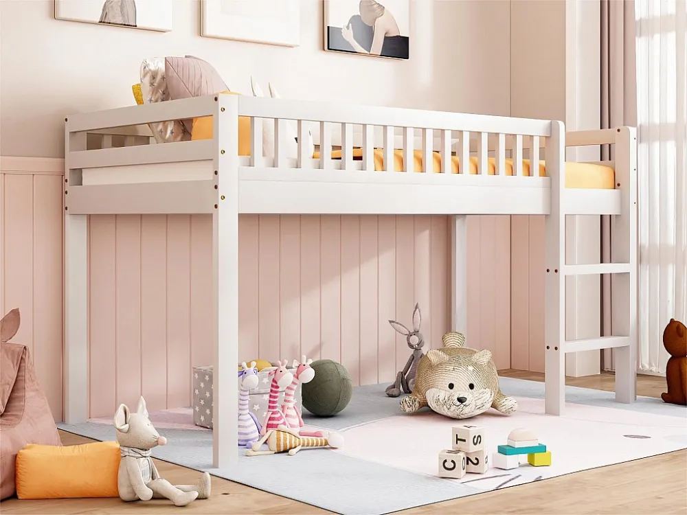 Kinderbed 90x200 cm massief hout - met veiligheidsladder - Wit