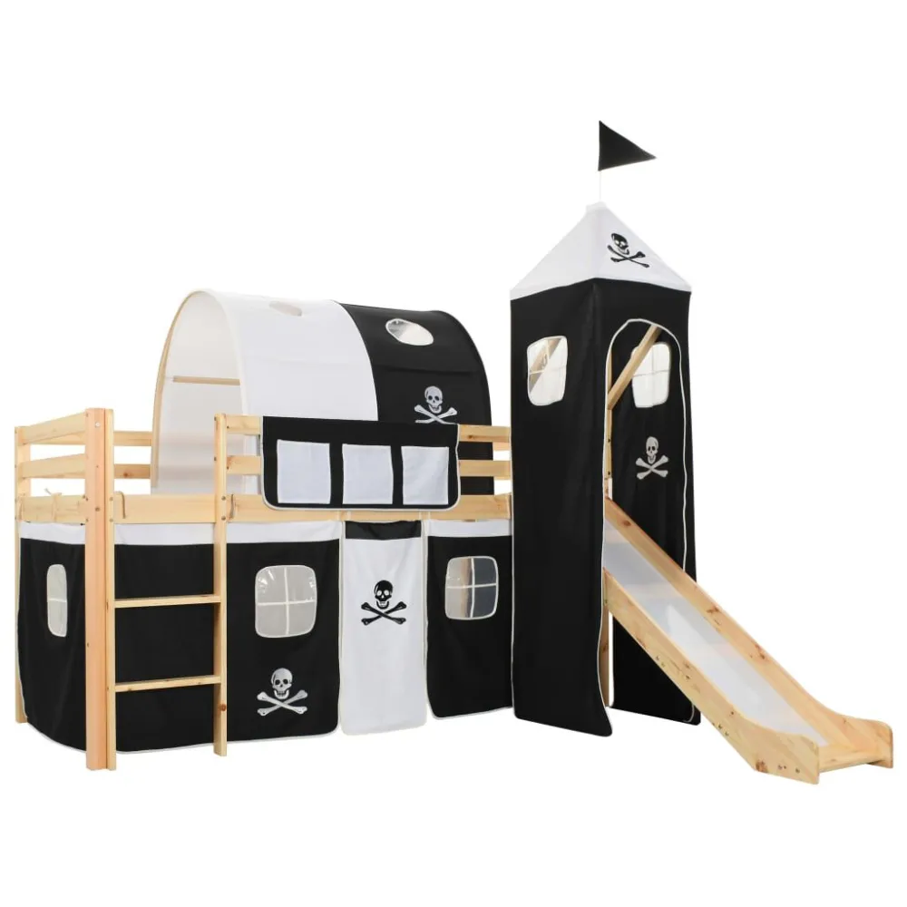 Kinderhoogslaper met glijbaan en ladder 97x208 cm grenenhout