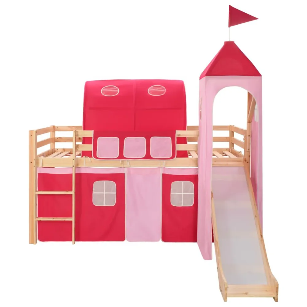 Kinderhoogslaper met glijbaan en ladder grenenhout 208x230 cm