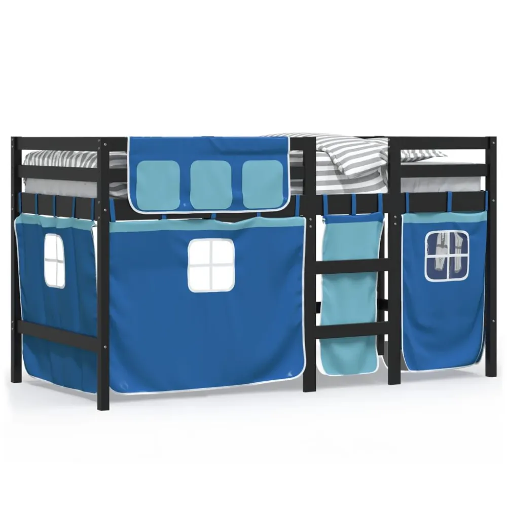 Kinderhoogslaper met gordijnen 80x200 cm grenenhout blauw