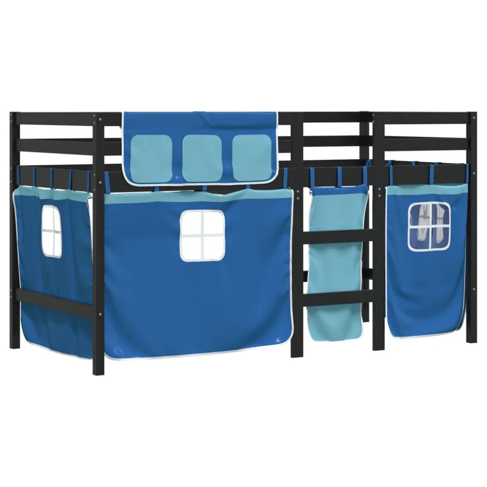Kinderhoogslaper met gordijnen 80x200 cm grenenhout blauw