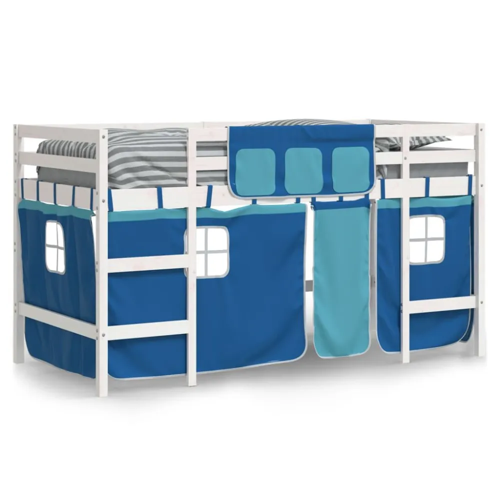 Kinderhoogslaper met gordijnen 80x200 cm grenenhout blauw