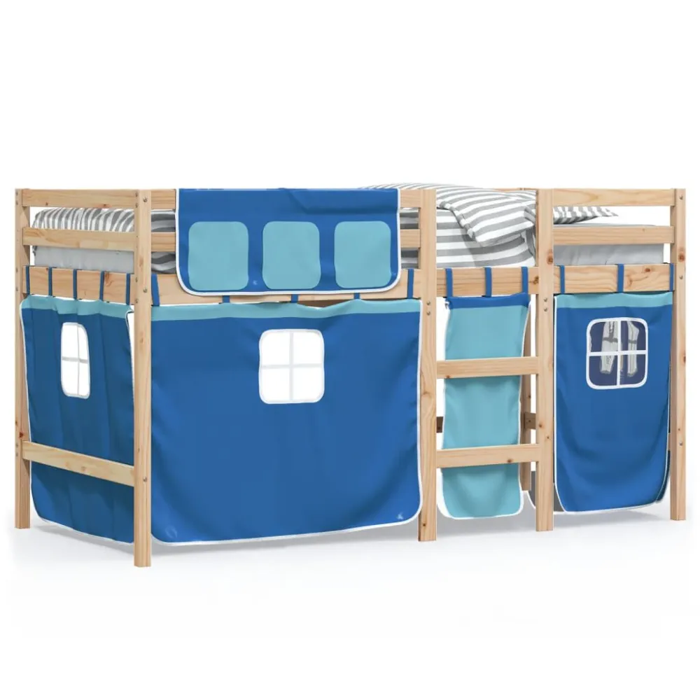 Kinderhoogslaper met gordijnen 80x200 cm grenenhout blauw