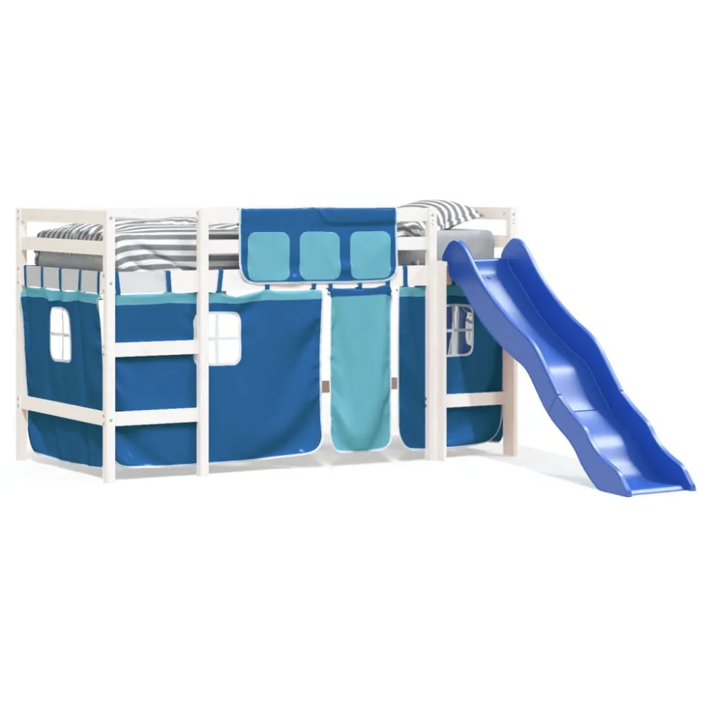 Kinderhoogslaper met gordijnen 80x200 cm grenenhout blauw