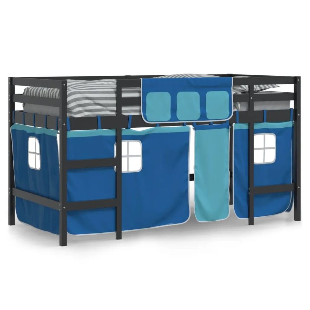 Kinderhoogslaper met gordijnen 80x200 cm grenenhout blauw
