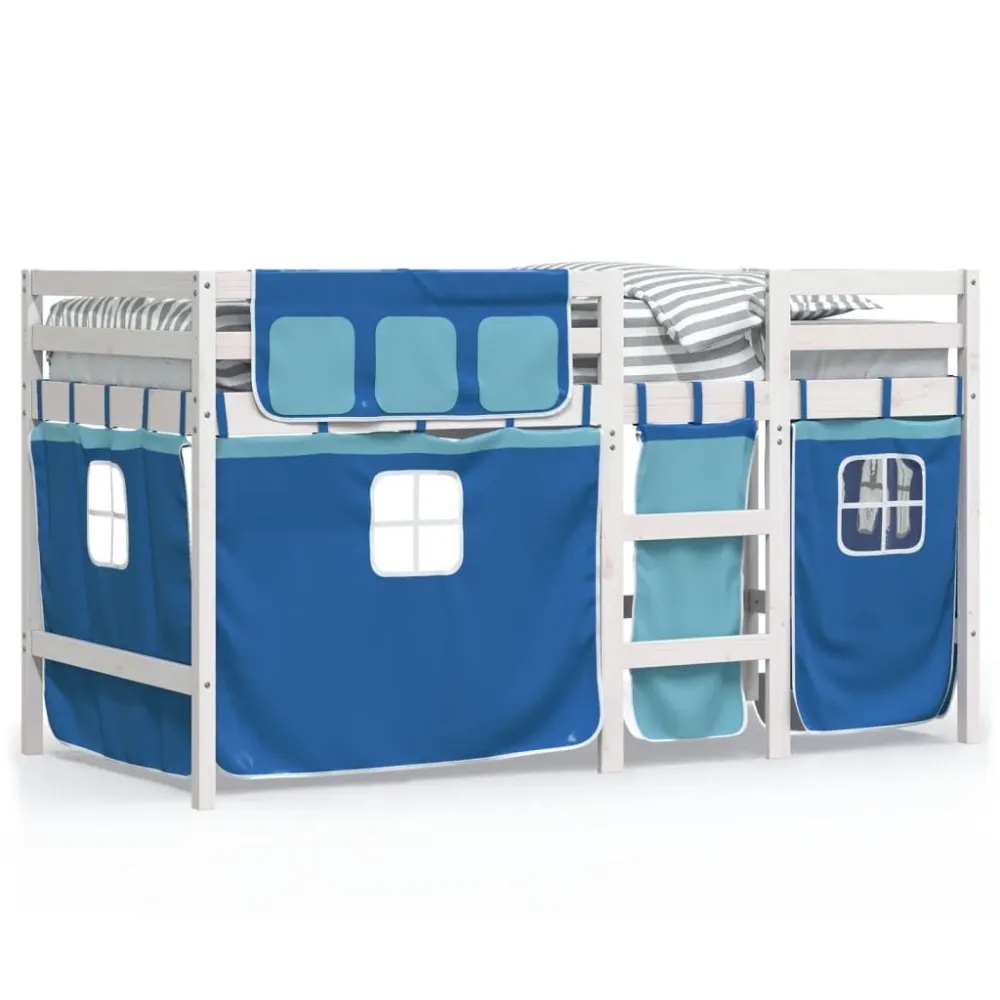 Kinderhoogslaper met gordijnen 80x200 cm grenenhout blauw