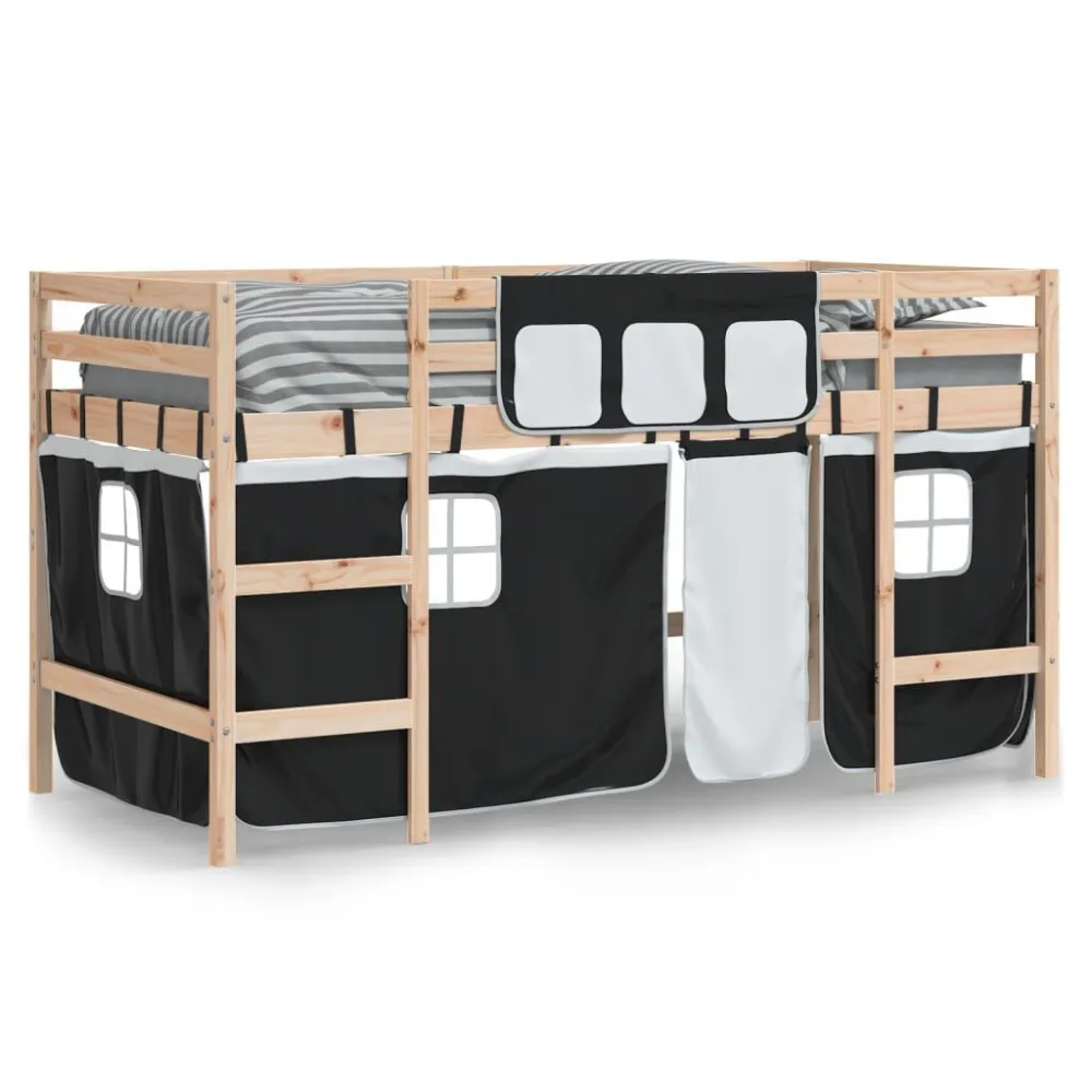 Kinderhoogslaper met gordijnen 80x200 cm massief grenenhout