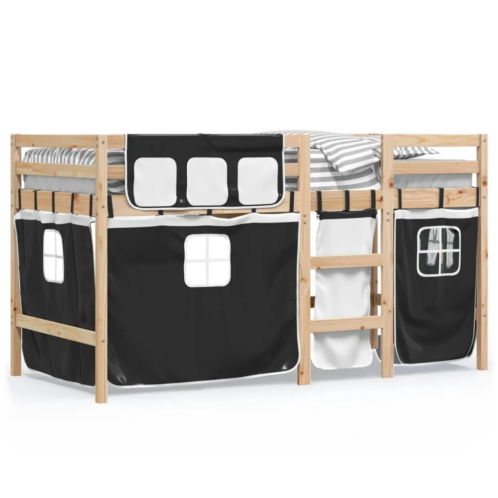 Kinderhoogslaper met gordijnen 80x200 cm massief grenenhout
